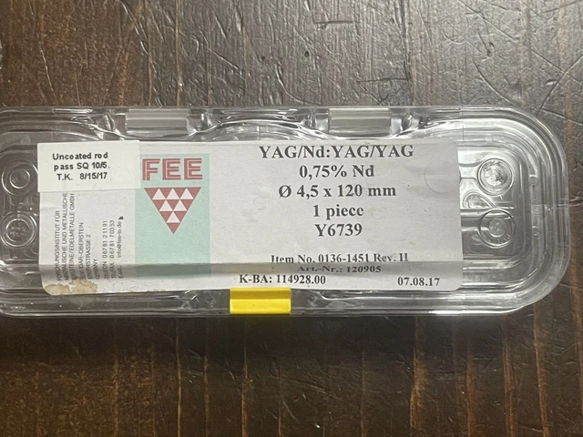 New! FEE AMS Laserscope ND:YAG ROD 4.5mm x 120mm .75% YAG  Rod