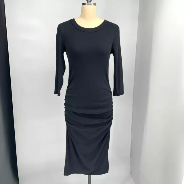 MICHAEL STARS black knit midi dress rubbed ruched long sleeve sz M