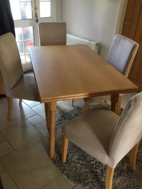 Solid Oak Dining Table And 4 IKEA Chairs