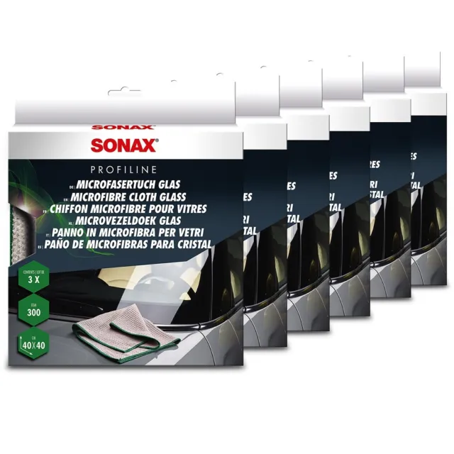 SONAX 6x 3 pz PANNO IN MICROFIBRA VETRO 300g/m2 PANNO FINESTRA PANNO LUCIDANTE PANNI