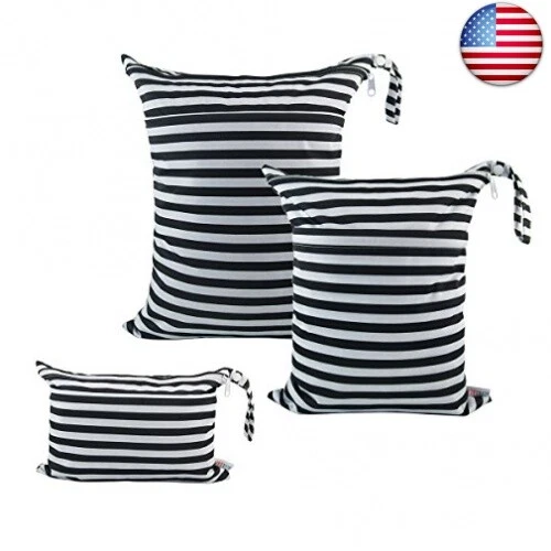 ALVABABY 3pcs Baby Cloth Diaper Wet Dry Bags Waterproof Reusable with Two
