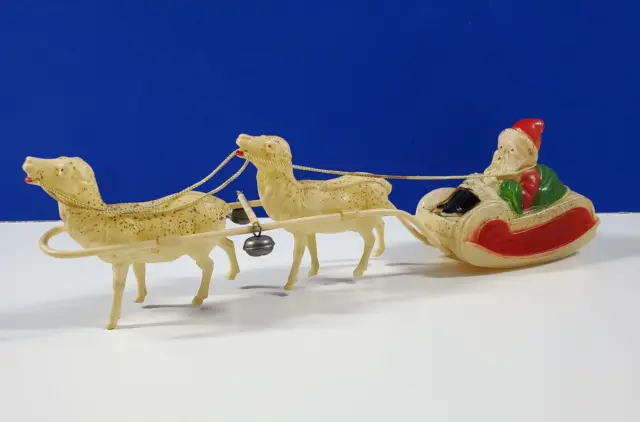 Vintage Japan Celluloid Santa Claus Sleigh Sled 2 Reindeer Christmas Figure