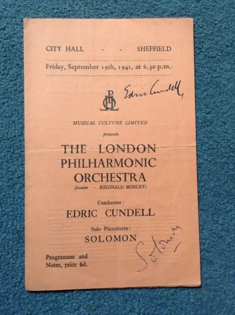 London Philharmonic Orchestra Programme 1941 - Signed by Edric Cundell & Solomon