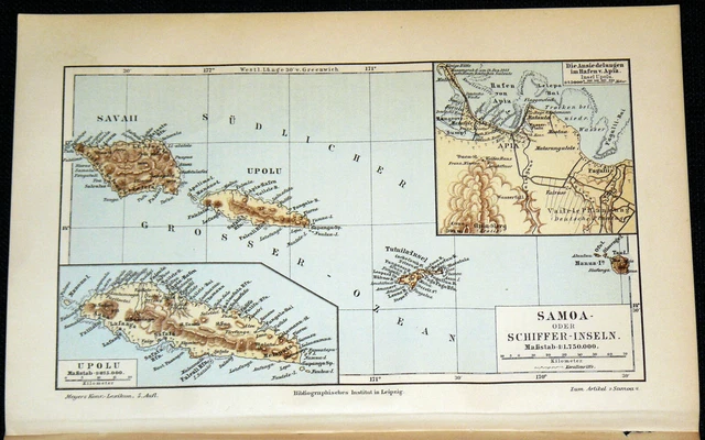 SAMOA Tutuila-Inseln Südsee Landkarte - Lithographie von 1897 – 124 Jahre ORIGIN