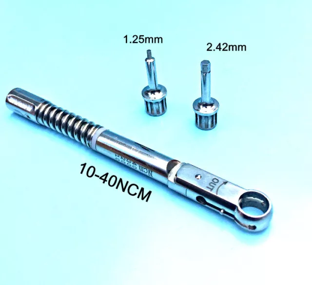 Dental Implant Torque Wrench Ratchet 10-40 With 2 Drivers 1.25mm & 2.42mm CE NEW