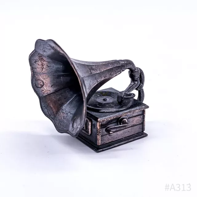 Vintage Miniatura Grammofono Temperamatite Mano Temperino Collettore 5,5x5cm