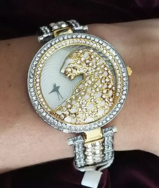 18K White Gold & CZ Diamond Leopard or Butterfly BLING Watch BOUTIQUE Miss Fox