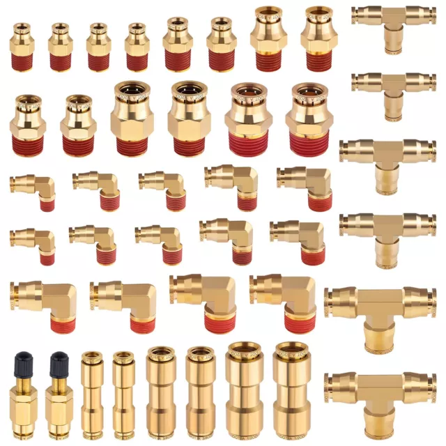 43 Pcs Brass Dot Air Brake Line Fittings 1/4" 3/8" 1/2" Push To Connect Fittings