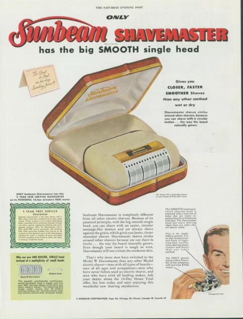 1955 Sunbeam Shavemaster Electric Shaver Vintage Print Ad Circular Motion SP2