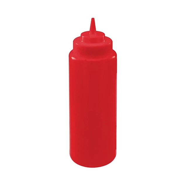 Winco PSW-32R Red Wide Mouth 32 Ounce Squeeze Bottle - 6 / PK