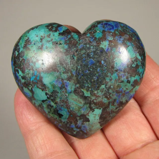 2.4" Blue AZURITE & CHRYSOCOLLA Heart Gemstone Polished Palm Stone - Peru