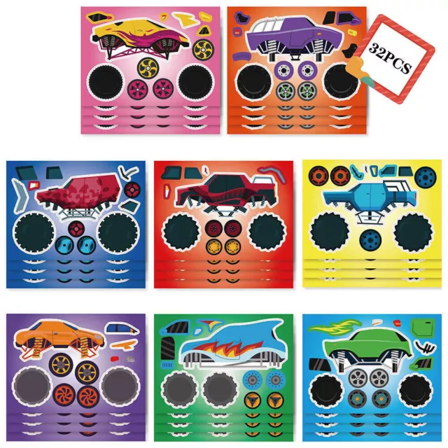 32Pcs Monster Truck Make a Face Stickers Craft Kit for Kids Party Favors Gift