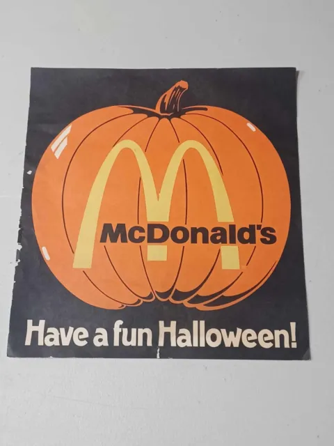 Vintage 1988 McDonald's Have A Safe Halloween Door Sign Advertising 11 X 12”