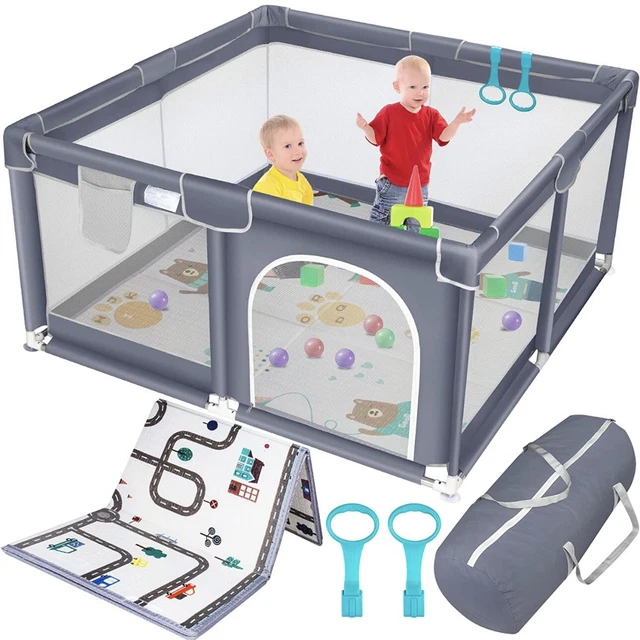 Play Yard Pen w/ Mat Portable Large Fence Gate Area Anti-Slip Base 50” x 50”