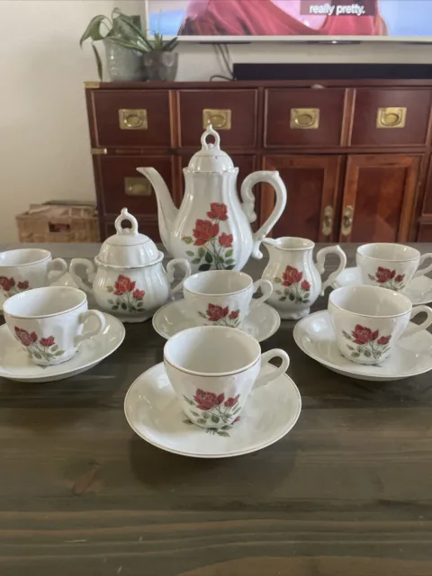 Vintage Japanese Red Rose Tea Set With Music Box