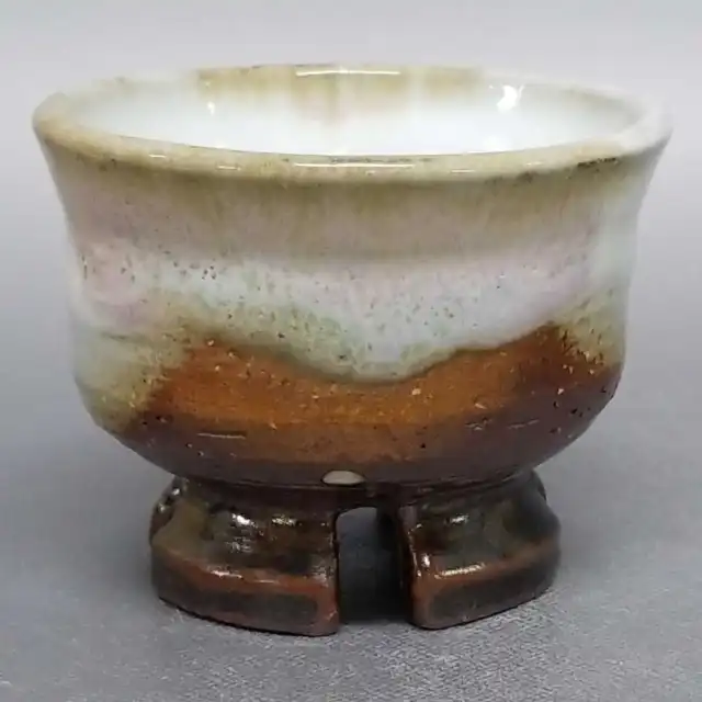 AK87)Japanese Pottery Guinomi Sake Cup 3 color glazes by Seigan Yamane