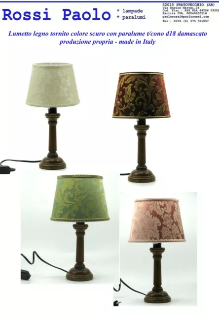 Lumetto lampada da comodino abat jour legno tornito colore scuro - made in Italy