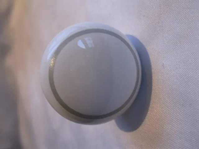 White Ceramic Drawer Pull Knob With Gray Grey Circle On Front With Screw