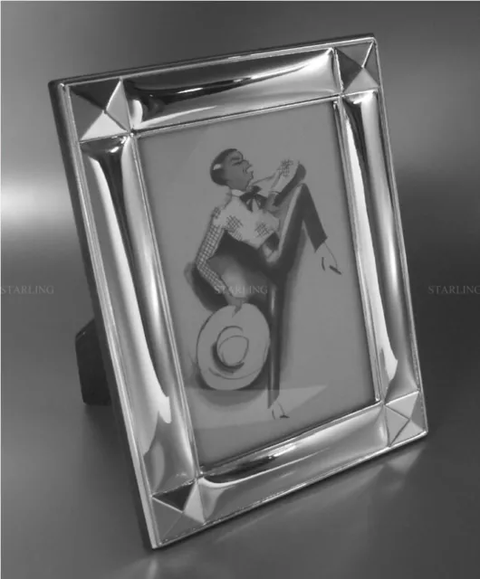 Encantador Arte Deco Marco de Fotos Sólido 925 Plata Ley + Dorso Madera (V2)