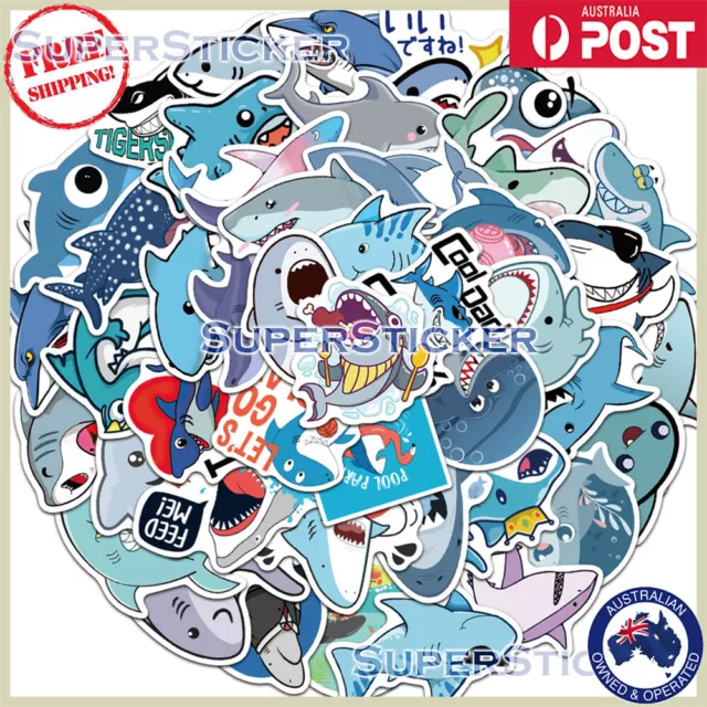 50pcs Shark P1 Cartoon Animal Stickers Decal Kids Laptop Waterproof Vinyl Phone