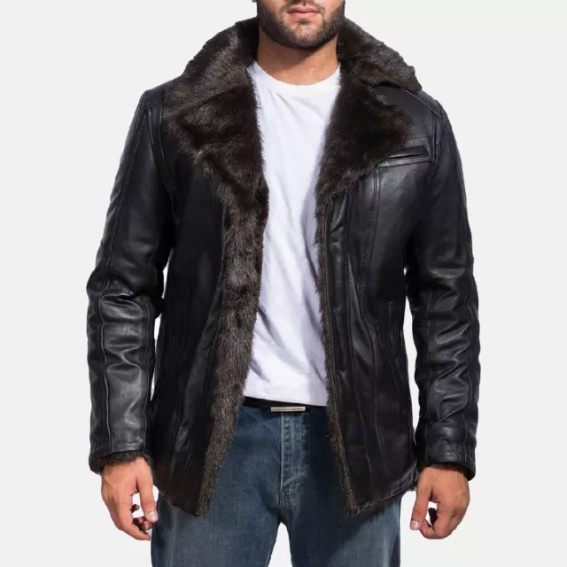 Furcliff Hecho a Mano Puro Chaqueta de Cuero para Hombre de Lujo en Negro