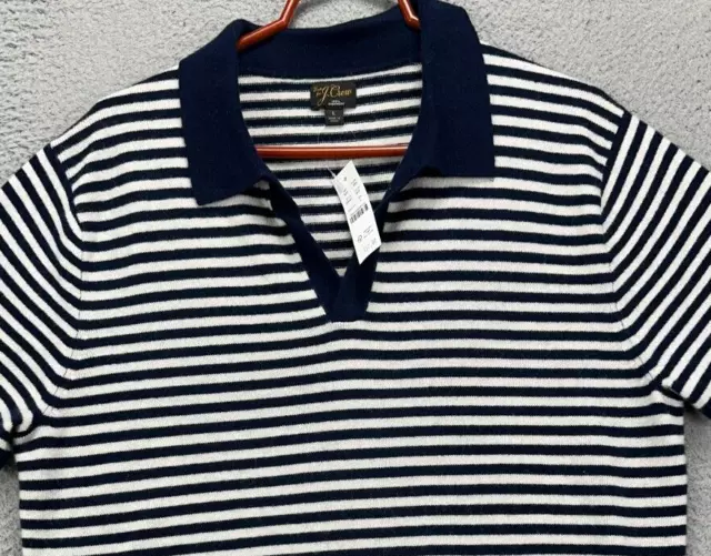 J.Crew Suéter Para Hombre Grande Azul Blanco Caramelo Rayas Cachemira Polo Mangas Cortas NUEVO