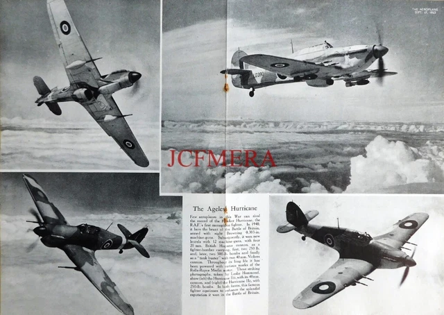 HAWKER HURRICANE AEROPLANE Original Clipped WW2 Magazine Photo 