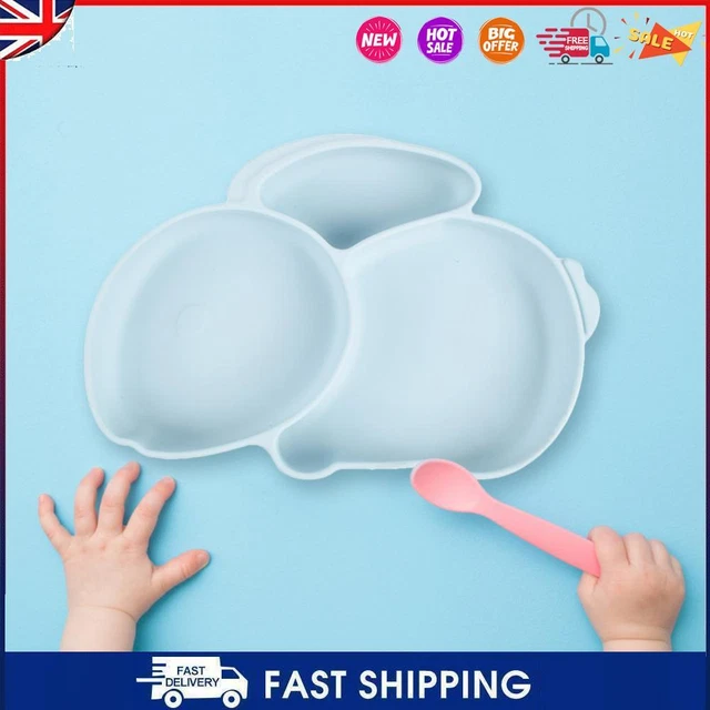 #C Cartoon Children Dishes Silicone Baby Feeding Dishes Baby Cutlery (Light Blue