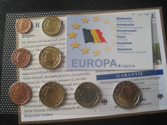 Belgien KMS 1999-2006  1 Cent - 2 € Kursmünzsatz Stgl zertifikat