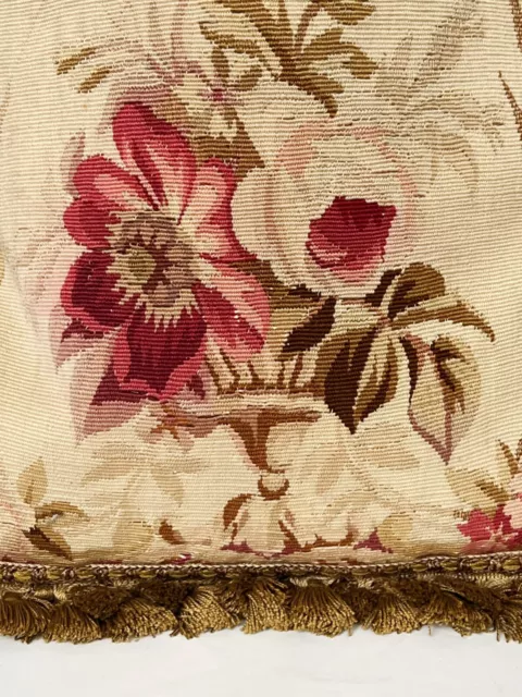 Antique 19th Century French Aubusson Tapestry Pillow With Down Insert 2