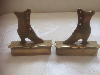Pair Of Antique Vintage Victorian Brass Mantle Ornaments Ladies Shoes