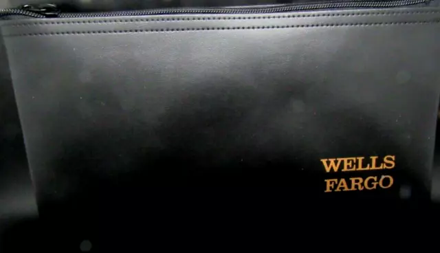 Wells Fargo Bank Money Deposit Bag Black Vinyl Zipper  Bank Bag Pouch  not used