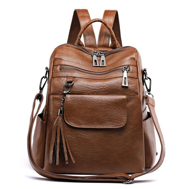 Women Backpack PU Leather Tassel Bags Shoulder Bag School Backpacks