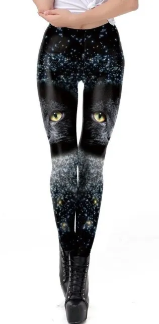 Leggings Donna Ragazze Pantaloni Sport Yoga Digitale Stampato in 3D Faccia di Gatto