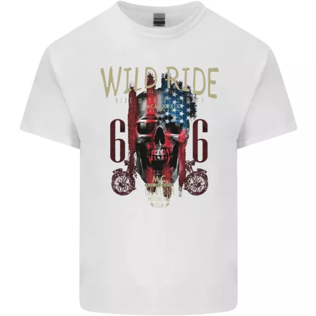 Biker USA Flag Skull Motorbike Motorcycle Mens Cotton T-Shirt Tee Top