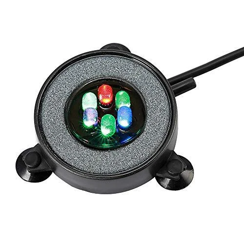 Aquarium Stone Disk, Round Fish Tank Bubbler with LEDs, 2 inch Multicolor