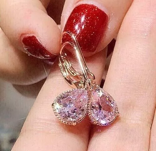 3Ct Pear Cut Lab-Created Pink Sapphire 14K Rose Gold Finish Drop/Dangle Earring