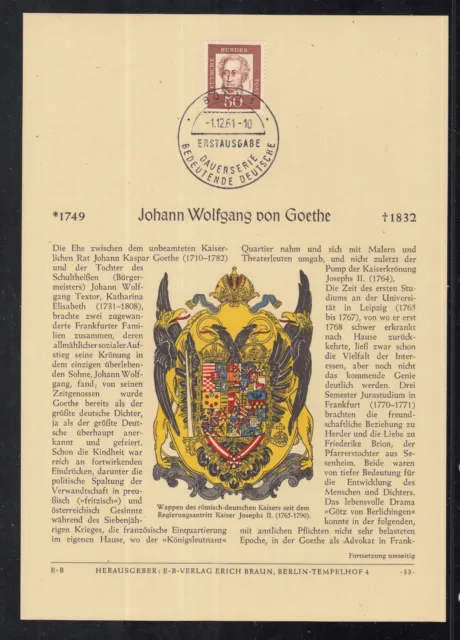 BRD  herrlicher Privat ETB 1961 - Bedeutende Deutsche Johann von Goethe
