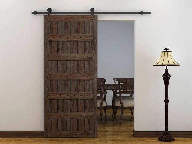 Country Style Brush Steel 6.6" Sliding Barn Door Rail Roller Track Hardware Kit
