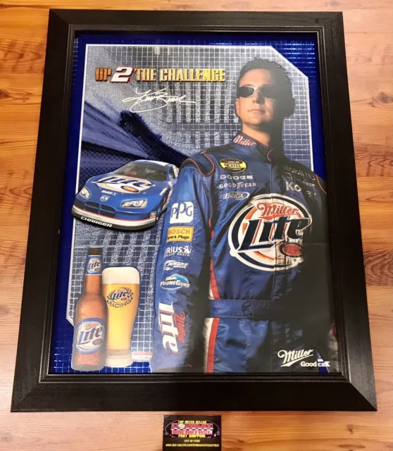 Miller Lite Kurt Busch #2 NASCAR Racing Wood Framed Mirror Beer Sign 28x22” NOS!
