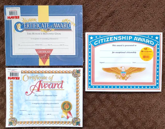 3 pks-Certificate of Award /Citizenship-8.5 x 11 in. End of School Year Awards