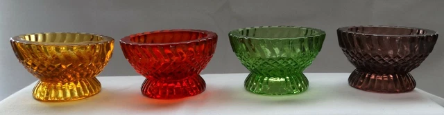 Vintage LE Smith Red Green Purple Amber Glass Hobnail Swirl Open Salt 4pc
