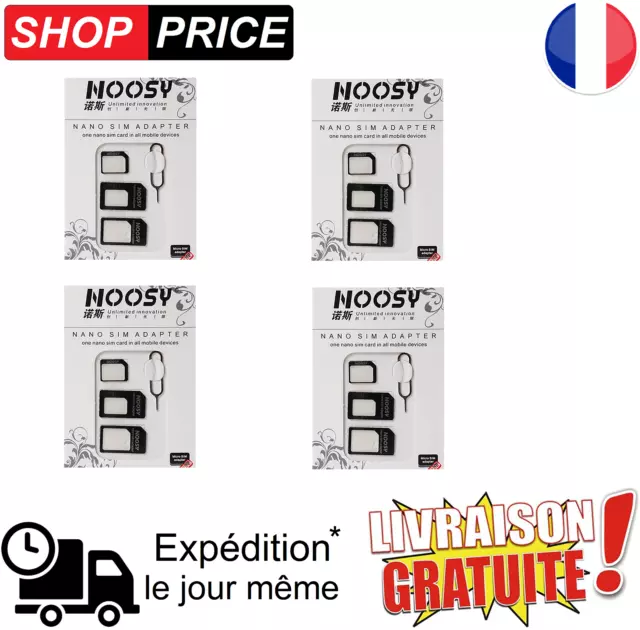 LOT 4 Kit 4 en 1 adaptateur carte sim - micro - nano sim Iphone Samsung + clé