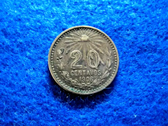 1906 Mexico Silver 20 Centavos - Nicely Toned Higher Grade Circulated