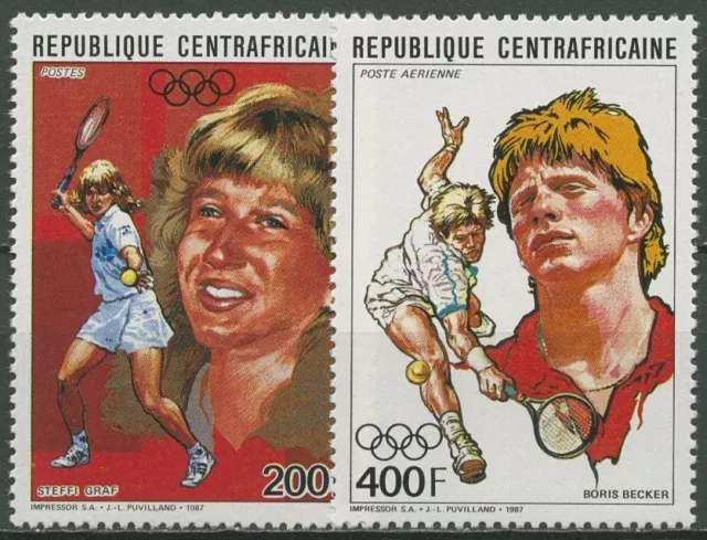 Zentralafrikanische Republik 1988 Tennis Graf Becker 1308 + 1310 A postfrisch