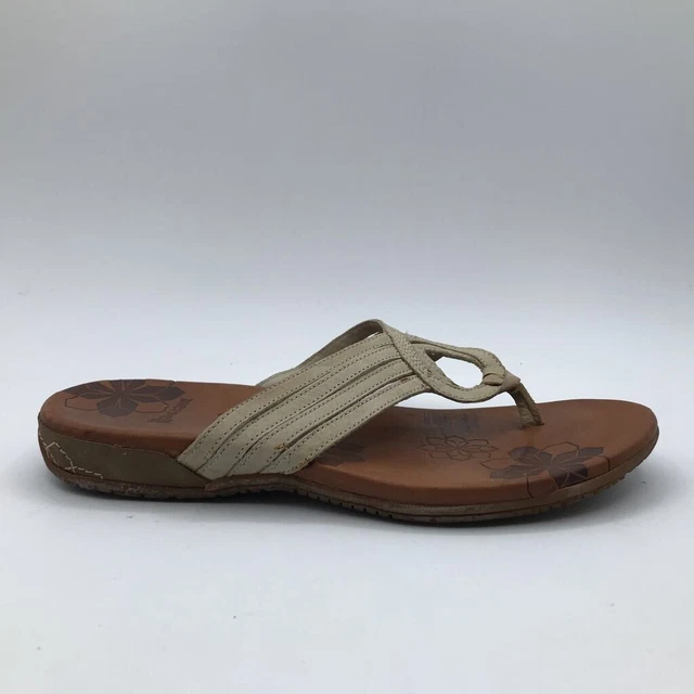 Merrell Womens Lidia Flip Flop Thong Sandals Beige Leather Flat Heel Slip On 7