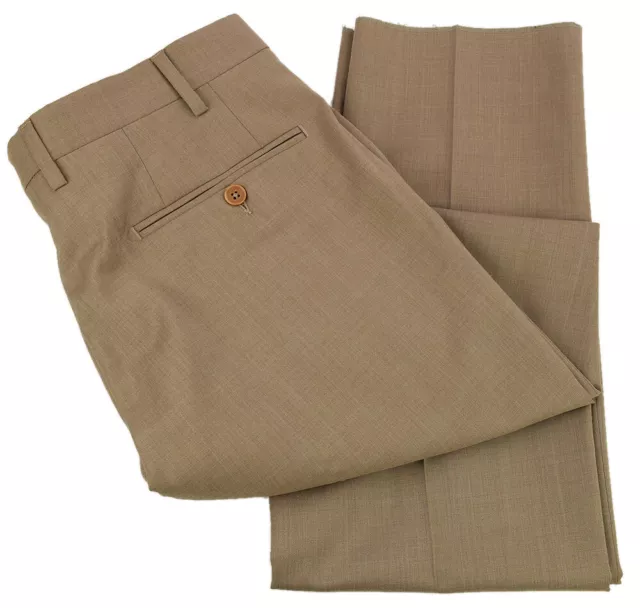 PN12 by ZANELLA New Tan MODERN FIT Flat Front Wool Stretch Pant 33 Italy NWT