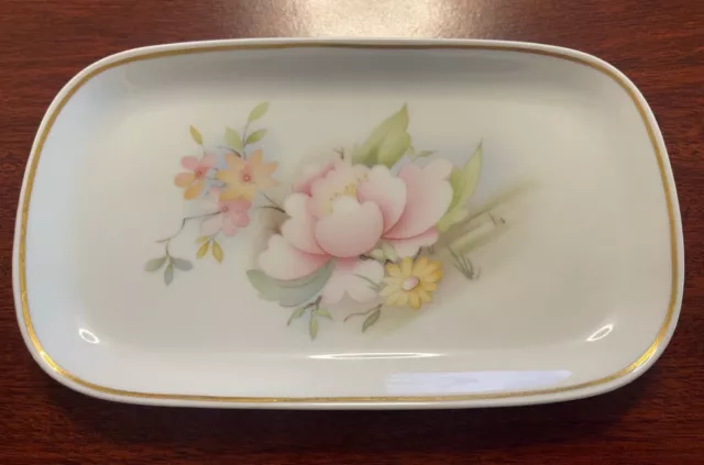 Vintage Ceramic Floral Rectangle Serving Dish, C.A. Made in Italy, Gold Trim