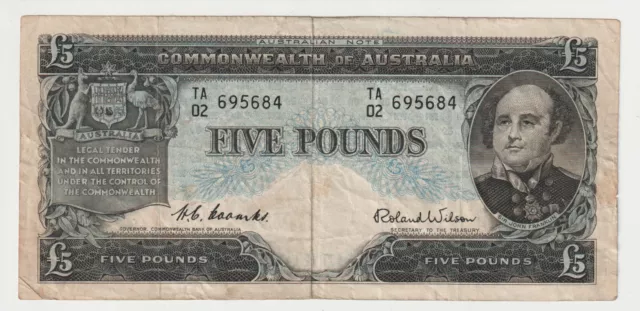 1954 Comm. of Australia 5 Pounds Banknote - Coombs/Wilson - R49- Good - # 31921