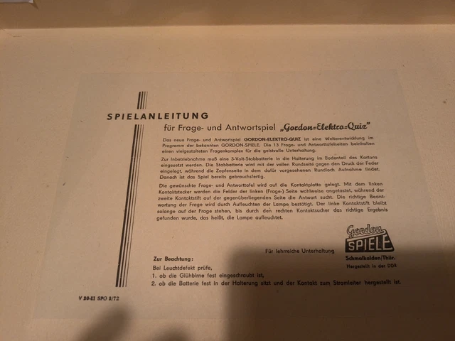 VINTAGE ELECTRIC QUIZ Gordon Spiele Schmalkalden/ Thüringen DDR GDR EUR ...